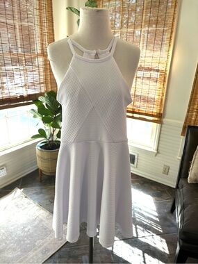 Sally Miller White Ribbed Halter Skater Dress
